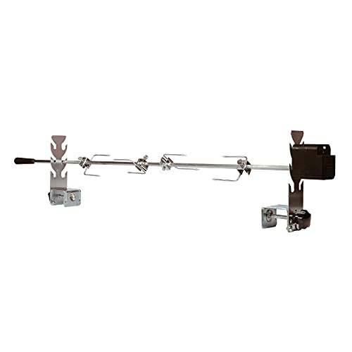 Rotisserie Kit Universal Replacement Quick Install Portable Spit Grill Outdoor Camping BBQ Three Heights Adjustable Length Cooking Tool Roaster Accessories Chicken Fork Heavy Duty Steel Motor (5078S)