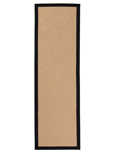 CarpetFine Tappeto Sisal passatoia colore 70x240 cm tessuto a mano con bordo in cotone Nero | Tappeto naturale antiscivolo Uni in tessuto piatto di fibre naturali per soggiorno e camera da letto