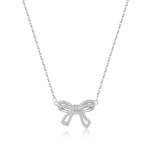 SLUYNZ Solid 925 Sterling Silver CZ Bow Choker Necklace for Women Teens Bowknot Pendant Necklace