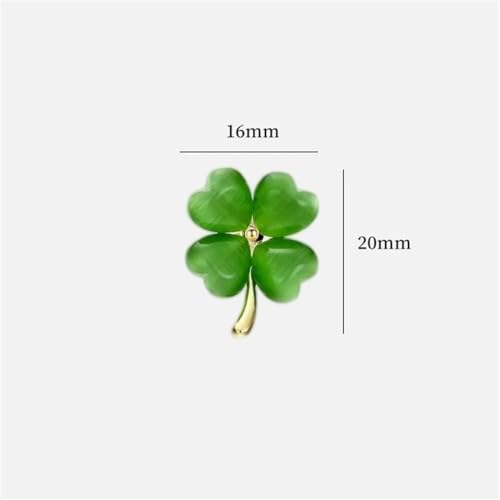 Image of Cats Eye Clover 4 Leaf Brooch Pin for Women Men Unisex Gold Plated Fashion Love Heart Shaped Flower Brooches Lapel Pins luck Decor Dress Accessories St Patrick's Day Birthday Holiday Jewelry Gift Souvenir