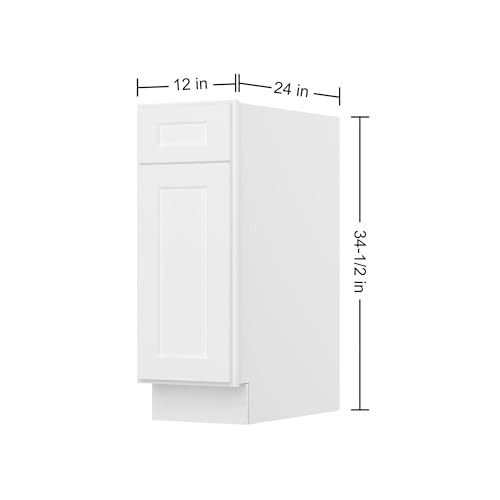 Image of Furinno Shaker Drawer Base Kitchen Cabinet with 1-Door, Ready to Assemble, 24 D x 12 W x 34.5 H, White