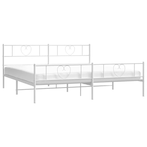 vidaXL Bettgestell, Bettrahmen mit Kopfteil Fußteil, Metallbett Bett mit Lattenrost, Doppelbett Gästebett Schlafzimmer, Metall Weiß 180x200cm