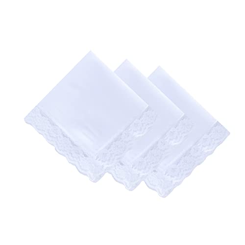 BonjourMrsMr Laides Lace White 100% Cotton Handkerchiefs Hankies for Wedding Gift