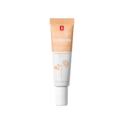 Erborian - Super BB Crème au Ginseng - Soin du Visage Teinté Haute Couvrance Anti-Imperfections - Correcteur et Perfecteur de Teint - Protection Solaire SPF 20 - Cosmétique Coréen - Doré 15 ml