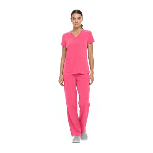 Natural Uniforms Women's Cool Stretch V-Neck Top and Cargo Pant Scrub Set with Regular and Petite Sizes