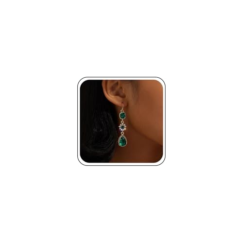 Aneneiceera Vintage Emerald Green Crystal Earrings Gold Teardrop Emerald Earring