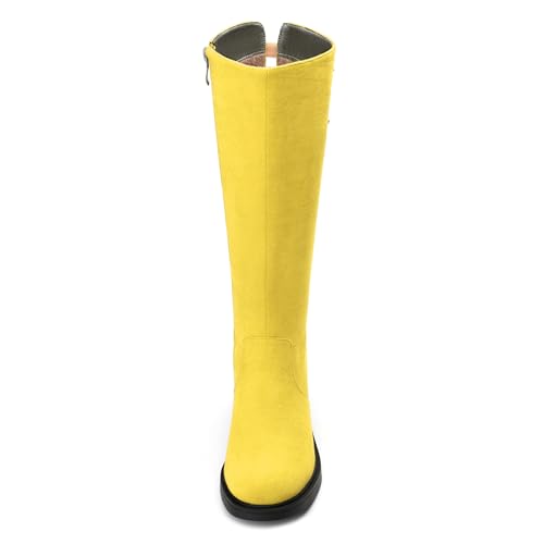 Women's Round Toe Handmade Back Zip Comfort Low Heel Knee High Boots with Buckle,Women Shoes for Workpalce, Street and Banquet.3