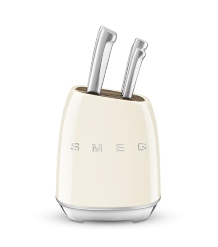 Smeg, Bloc de Couteaux KBSF02CR, 6 Couteaux Inclus en Acier Inoxydable, Corps de Bloc en Acier...