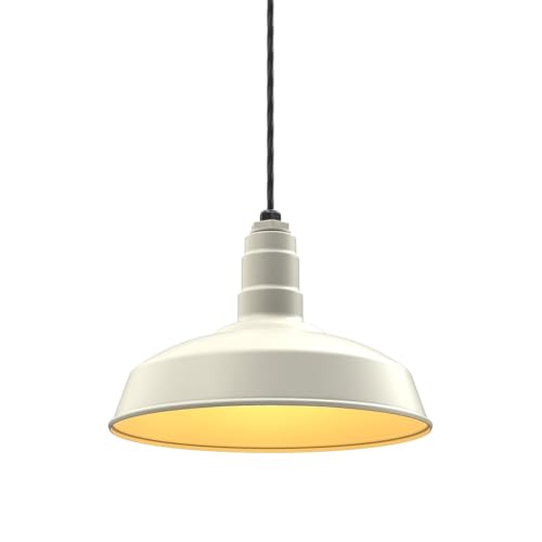 Image of Steel Lighting Co. Carson Barn Light | Ceiling Mounted Pendant | 16 inch Dome | 4' Black Cord | Industrial Style Steel Light Made in America | Cream Exterior /Brass Interior