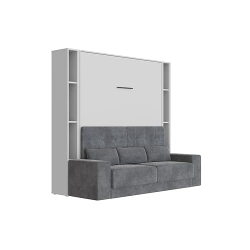 SMARTBett Schrankbett Set mit Sofa M1 180x200 + 2 Standregale inkl.LED Perlgrau