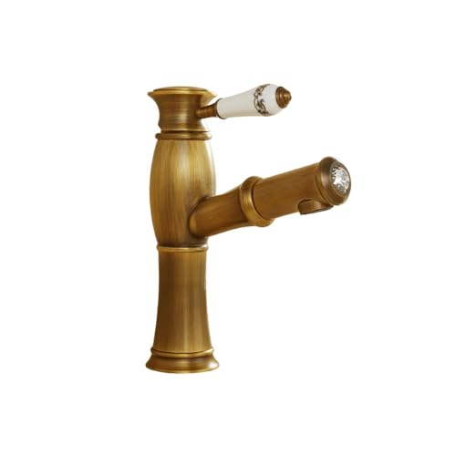 Grifo retro totalmente de cobre con acabado bronce europeo para lavabo elevado corto 5