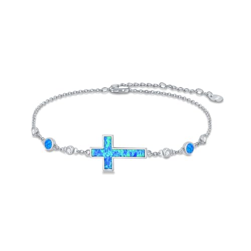 Image of WINNICACA 925 Sterling Silver Anklets for Women Adjustable Beaded Butterfly Opal Anklet Bracelet Foot Chains Jewelry Gifts for Women Beach Birthday Christmas Gift