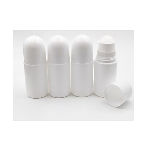 YYNGJCK 4Packs 1.7oz /50mL Roll-on Bottles Empty Refillable Roller White Plastic Anti-perspirant Roller Ball Perfume Bottles for DIY Deodorants, Essential Oils, and Fragrances