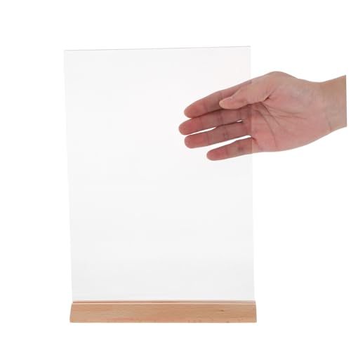 Support menu acrylique transparent avec base bois pour affiches et flyers 3 pcs