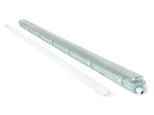 KOLORENO Feuchtraumleuchte LED 150cm Komplettset mit 22W LED Röhre 6000K Kaltweiß Wannenleuchte IP65 für Keller Garage Werkstatt Industriebeleuchtung Leuchtstoffröhre Ersatz