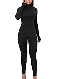 VUTRU Women's Long Sleeve Jumpsuits Fleece Lined Bodycon Sexy Turtleneck One Piece Bodysuits Back Zipper Sports Romper