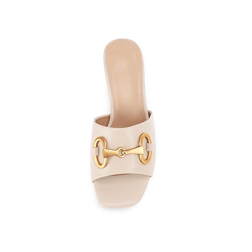 Image of Coutgo Womens Heeled Slides Sandals Square Open Toe Slip on Comfortable Kitten Block Low Heel Metal Chain Dressy Shoes