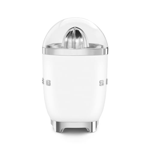 SMEG CJF11 Citrus Juicer – Retro Style Electric Juicer with Stainless Steel Reamer, Anti-Drip Spout & BPA-Free Dome Lid – Easy Clean, One-Touch Operation-White