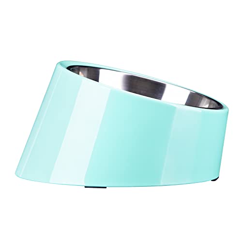 SuperDesign 犬 食器 猫 食器 ペット ボウル ステンレス 給食器 スタンド 傾斜がある 15度 食事をより気軽に メラミン製スタンド付き 滑り止め 取り外し可能 洗いやすい 食器洗濯機で洗える (M, ライトグリーン)