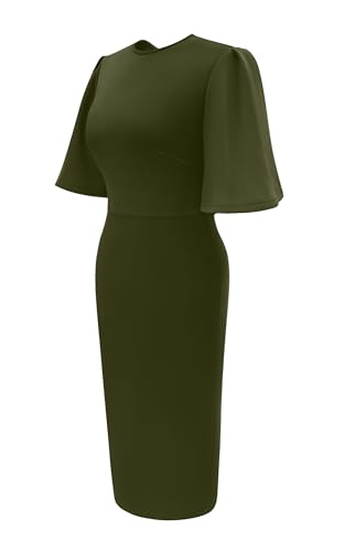 Image of Memoriesea Women's Basic Bodycon Ruffle Flared Short Sleeve Pencil Midi Dress