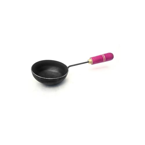 Image of Traditional Iron Tadka Pan /Fry Pan /Talipu Karandi 5 Inch Wooden Handle