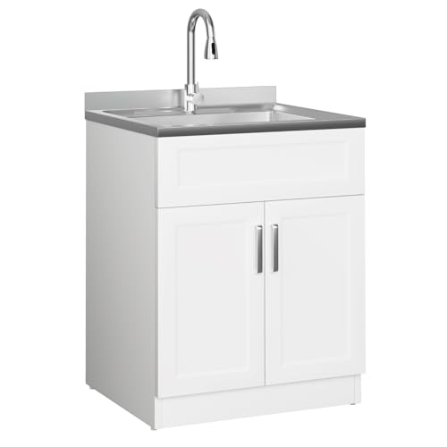 StructoMax Laundry Sink with Cabinet, Full Body Durable Stainless Steel, 25-Inch Wider Stainless Steel Utility Sink, Multi-Use for Laundry, Kitchen, Bathroom, Garage