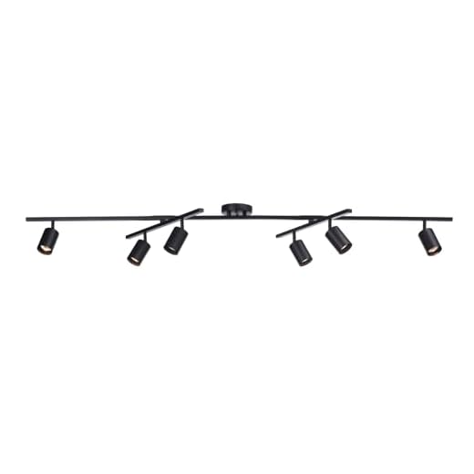 GLOBE Electric 59463 6-Light Track Lighting, Matte Black Finish, Center Swivel Bars, Adjustable Heads, Dimmable, GU10 Base, Modern Industrial Design