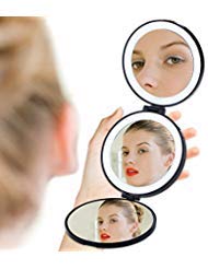 Travel Mirror Lighted Magnifying Mirror 10X 5X 1X Rechargeable Handheld Compact Mirror 5X Daylight Tri fold Makeup Mirror with Magnification LED Portable Cosmetic Vanity Mirror USB Charge Black