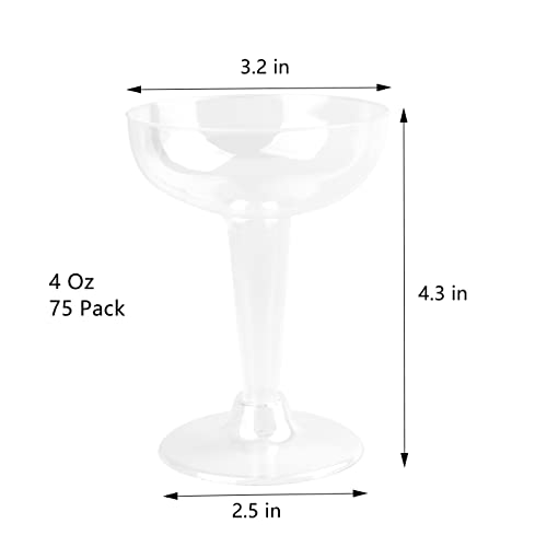 Hacaroa 75 Pack Plastic Champagne Coupe, 4 Oz Champagne Glasses Cocktail Glasses, Disposable Party Stem Cups Dessert Cups For Martini, Margarita, Birthday, Wedding #TOP1