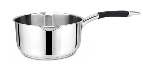 Stainless Steel Milk Pan with Double Pouring Lips with Heat-Resistant Handle Saucepan for Gas, Electric & Ceramic Hobs (14 cm Diameter - 1.1 Litre)