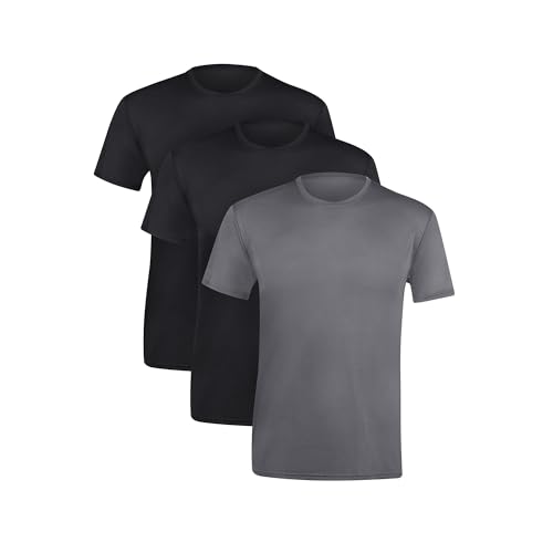 Hanes 3-Pack Men's All Day X-Temp | Breathable Mesh | Lightweight Stretch | Crewneck Undershirt (Black/Black/Grey - S), Small