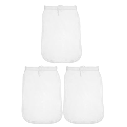 NUOBESTY Lot de 3 sachets réutilisables pour lait de noix : filtre en nylon à mailles fines de 80 microns avec cordon de serrage pour filtrer le lait de soja, le jus, le yaourt grec, le café froid