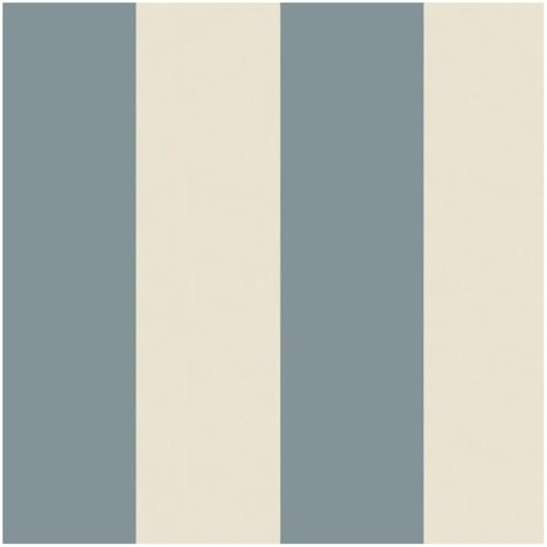 YöL Blue Cream Bold Vertical Stripes Wallpaper - 10.05m x 53cm Roll - Washable Paste The Paper - Contemporary Versatile - Statement Feature Wall - Bedroom Living Room Lounge