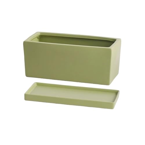 Moderno Maceta rectangular verde for flores, maceta de cerámica con bandeja for platillos y orificios de drenaje for balcón, sala de estar, dormitorio, alféizar de ventana Jardinera(Grande)