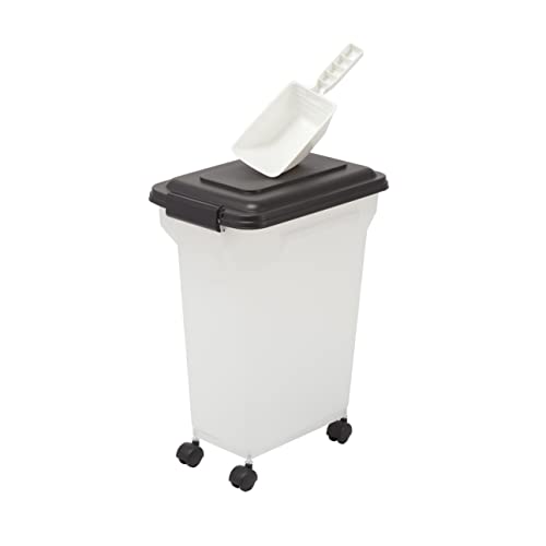 Iris Ohyama Hundefutter Aufbewahrung mit Rollen, 20L/7.5kg, Schwarz, Luftdichte Futterbox, Trockenfutter, Futterbehälter, Für Hunde, Katzen, Tierfutterbehälter, Schaufel, BPA-frei, Futtertonne, ATS-M