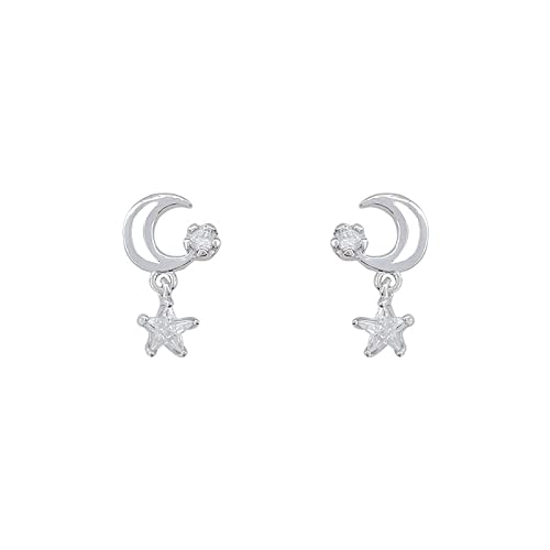 Boucles d'oreilles étoile lune en argent 925 et zircon pour femme