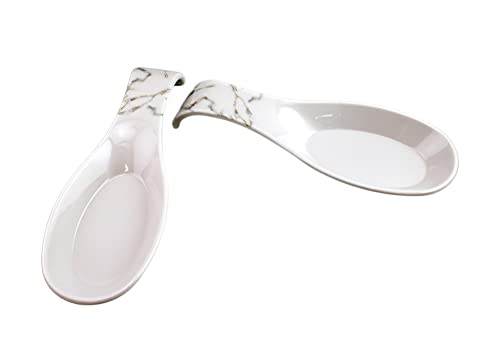 Set Of 2 Kitchen Spoon Rest Melamine For Stove Top Cooking Tasting Spoons Utensils Keep Counters Clean (Marble) #TOP27