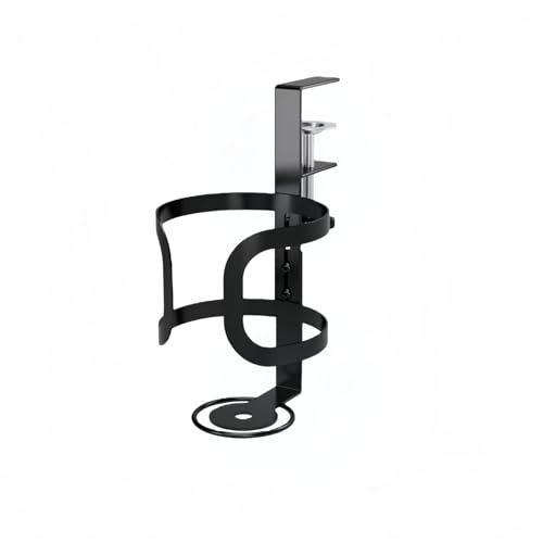 クランプ式デスクカップホルダー 炭素鋼製 テーブル用ドリンクホルダー 16×16cm 高さ17.5?21cm | 8?50mm厚デスク対応 ドリル不要 簡単取り付け | 省スペース設計 ゲーミングデスク・オフィス・寮向け収納 ブラック (ブラック)