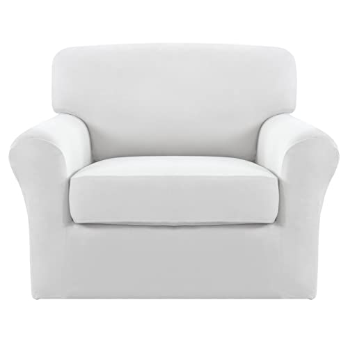 Image of Easy-Going 2 Pieces Stretch Sofa Slipcover for Armchair Washable | Spandex Soft Fitted Sofa Couch Cover for Living Room Washable Furniture Protector with Bottom Kids Pet Snow White