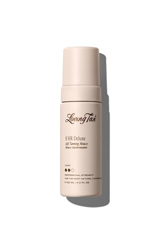 Loving Tan Deluxe Bronzing Mousse Dark - Streak Free Natural looking Professional Strength Sunless Tanner - Up to 5 Self Tan Applications per Bottle Cruelty Free Naturally Derived DHA - 120 ml