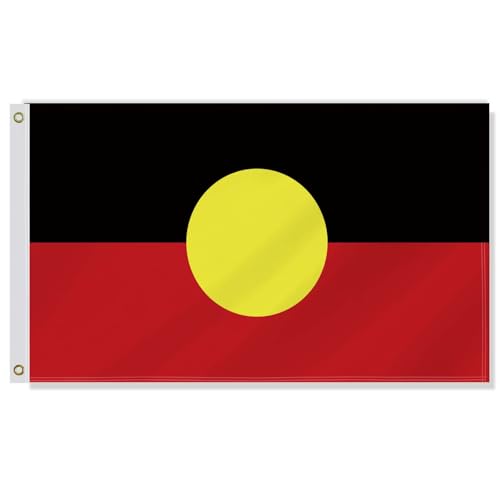 3×5 FT Aboriginal Flag,Large Native Decor, Double Side Digital Printed 150D Polyester Banner With Canvas Header Brass Grommet