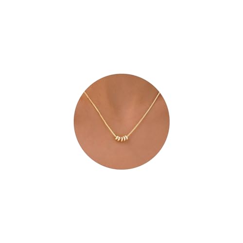 HANLI 14K Gold Plated Beads Necklace for Women - Simple and Elegant Gold Jewelry for Women