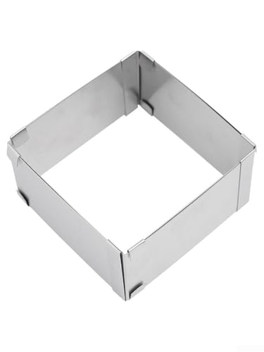 Honseadek Gâteau réglable en acier inoxydable pour anneau, mousse carrée de 10,2 à 15,2 cm, outil de cuisson réutilisable pour mousse, tiramisu et desserts superposés, pour un redimensionnement facile