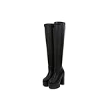[UpdateClassic] ニーハイブーツ 厚底15ｃｍ ハイヒール ロングブーツ 美脚 イベント 仮装 女装 男装 パーティー ハロウィン コスプレ (24.5ｃｍ, ブラック)