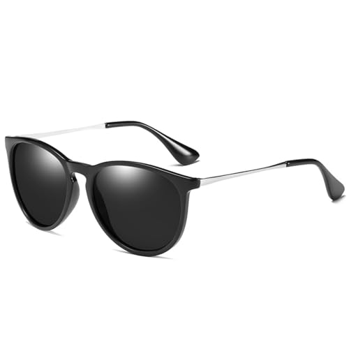 WDZAYXC Retro oval Polarisiert Sonnenbrillen für Damen Herren, UV400-Schutz(Schwarz/Schwarz)