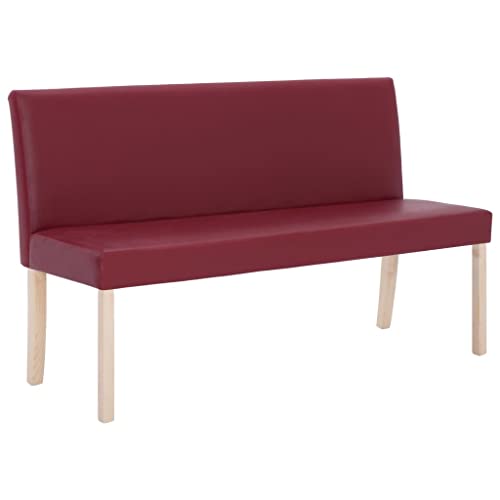 vidaXL Banco de Cuero Sintético 139,5 cm Vino Tinto Asiento Taburete Silla Banquillo Banquito Sillón Mueble Mobiliario Hogar Salón Comedor Cocina