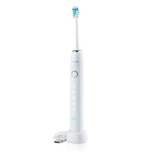 YISSVIC Sonic Electric Toothbrush 5 Modes Rechargeable Power Toothbrush With Holder and 3 Replacement Brush Heads IPX7 Waterproof Built-in 2 Mins Automatic Timer