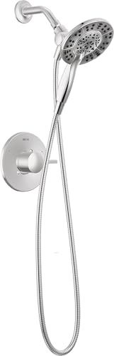 Image of Delta Albion 14 Series Chrome Shower Faucet Set with In2ition 2-in-1 Dual Shower Head with HandHeld Spray Combo, Valve Trim Kit, Chrome T142855-I (Valve Not Included)