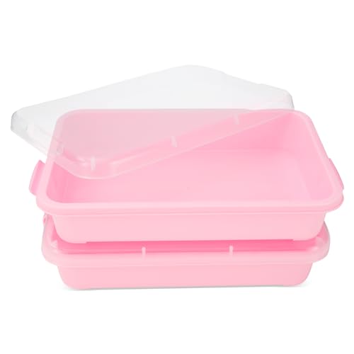 Image of Sensory Bin Sand Tray with Lid for Toddlers 2 Pcs 15in Portable Sandbox Toy Large Plastic Tray for Kids 3 4 5 6 Fill with Sand, Water, Beads, and More (2 Pink)