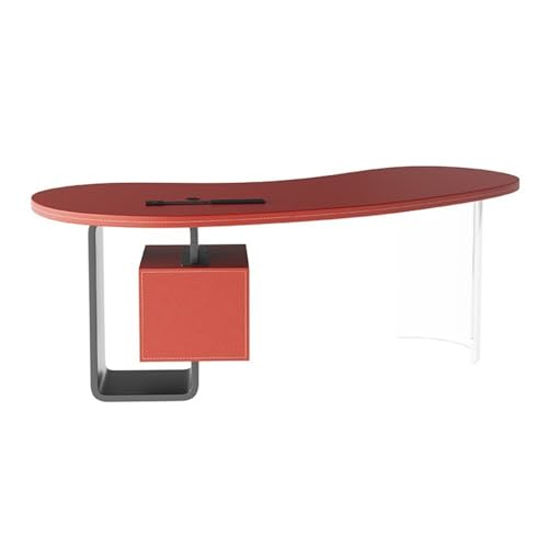 パソコンテーブル カシューナッツ型の赤いオフィスデスク、収納と安定したフレーム付き、充電コンセント付きのモダンファッションエグゼクティブデスク 小さなデスク(XL)